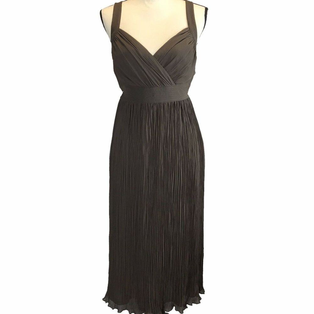 White House Black Market Pleated Dress Brown Sleeveless Empire Waist Women Sz 10